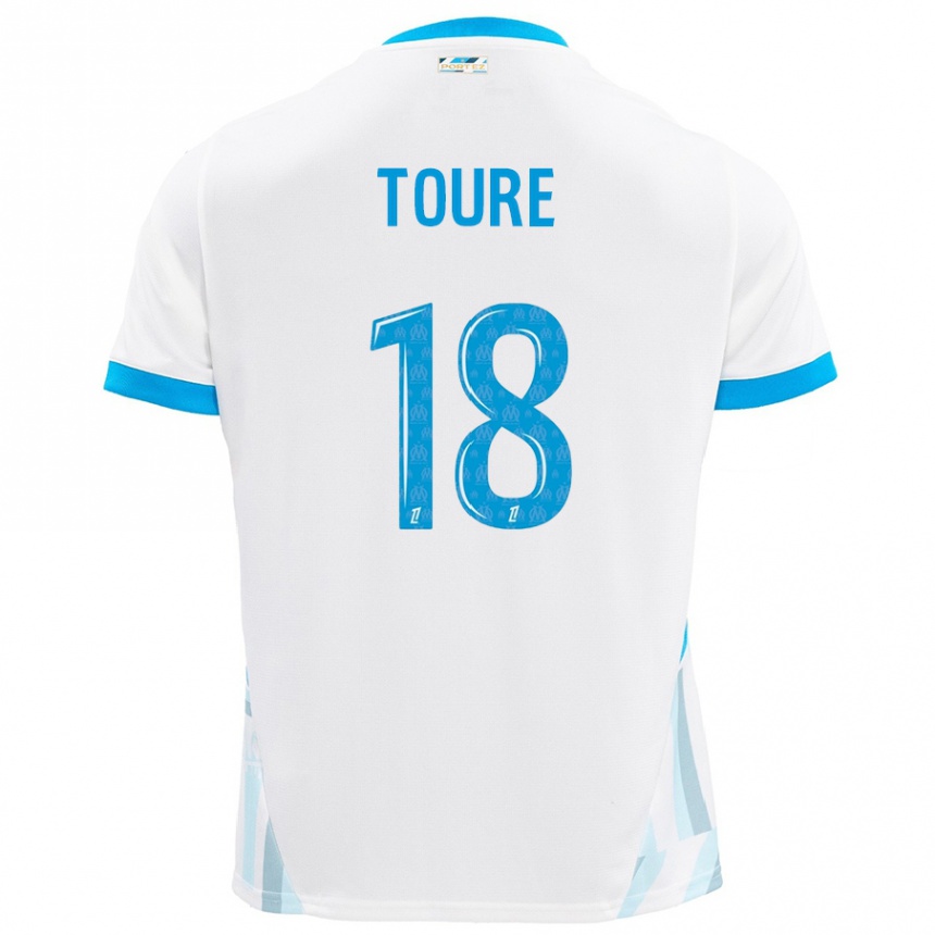 Hombre Fútbol Camiseta Isaak Toure #18 Blanco Azul Cielo 1ª Equipación 2024/25