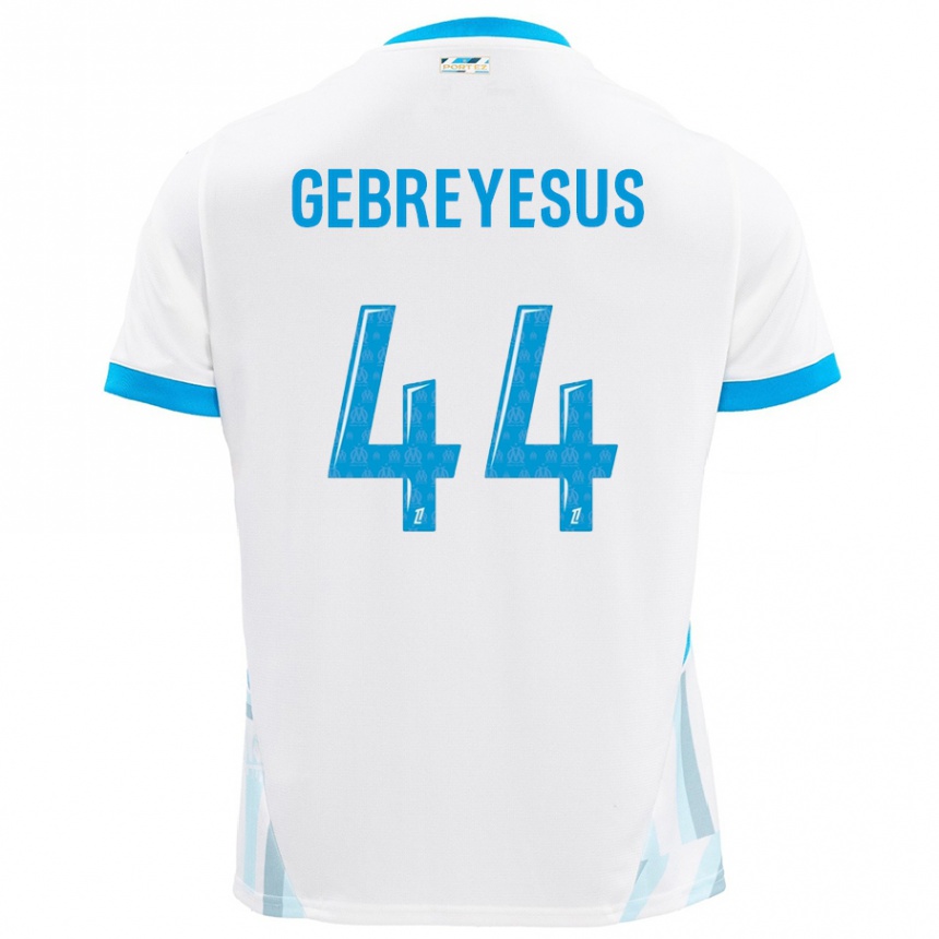 Hombre Fútbol Camiseta Esey Gebreyesus #44 Blanco Azul Cielo 1ª Equipación 2024/25