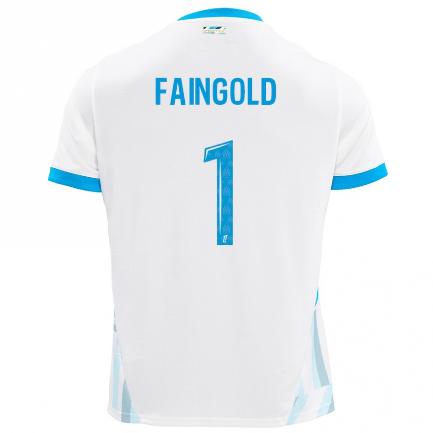 Hombre Fútbol Camiseta Abbie Faingold #1 Blanco Azul Cielo 1ª Equipación 2024/25