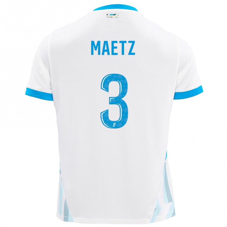 Hombre Fútbol Camiseta Agathe Maetz #3 Blanco Azul Cielo 1ª Equipación 2024/25