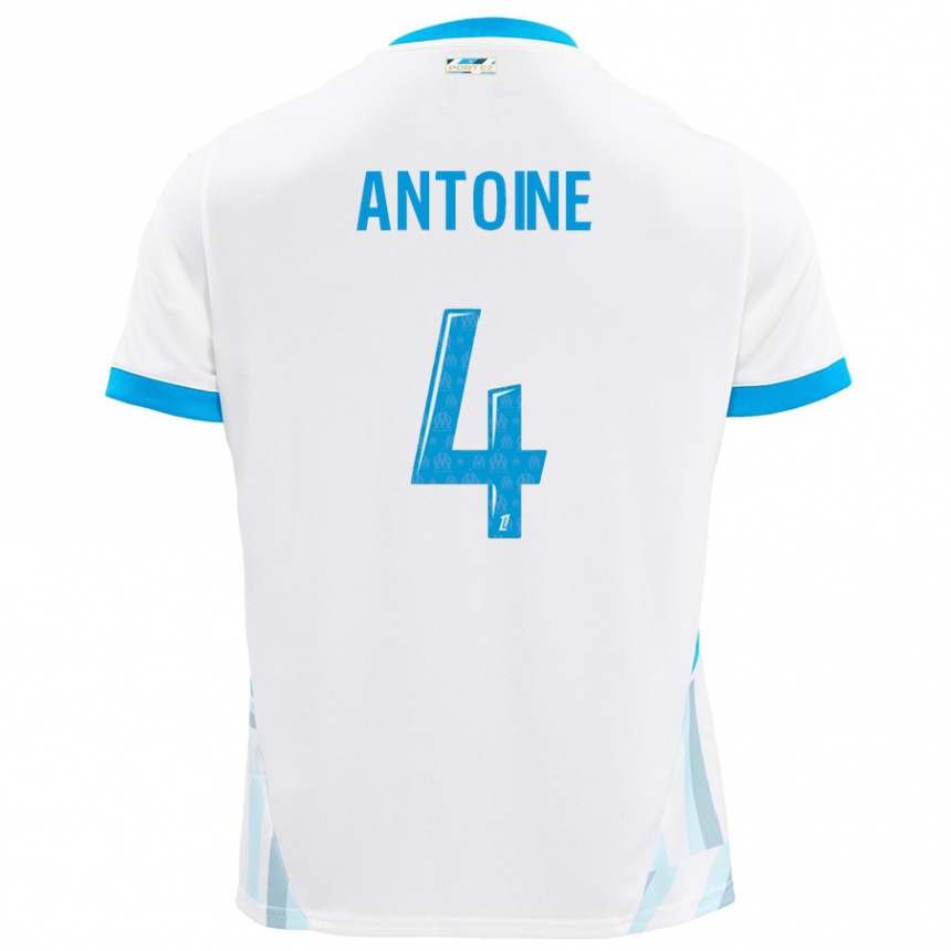 Hombre Fútbol Camiseta Maud Antoine #4 Blanco Azul Cielo 1ª Equipación 2024/25