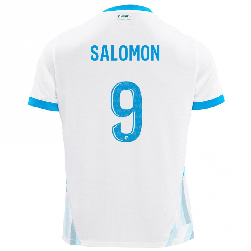 Hombre Fútbol Camiseta Maeva Salomon #9 Blanco Azul Cielo 1ª Equipación 2024/25