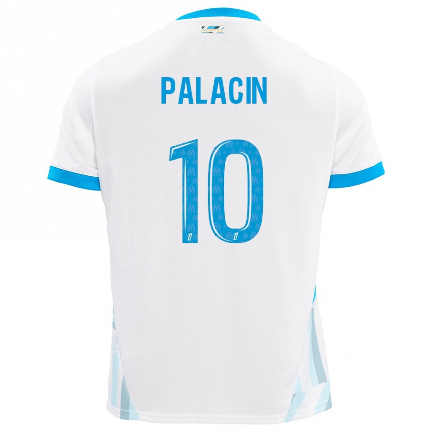 Hombre Fútbol Camiseta Sara Palacin #10 Blanco Azul Cielo 1ª Equipación 2024/25