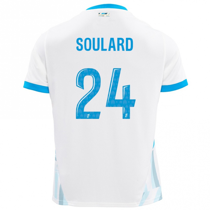 Hombre Fútbol Camiseta Amandine Soulard #24 Blanco Azul Cielo 1ª Equipación 2024/25