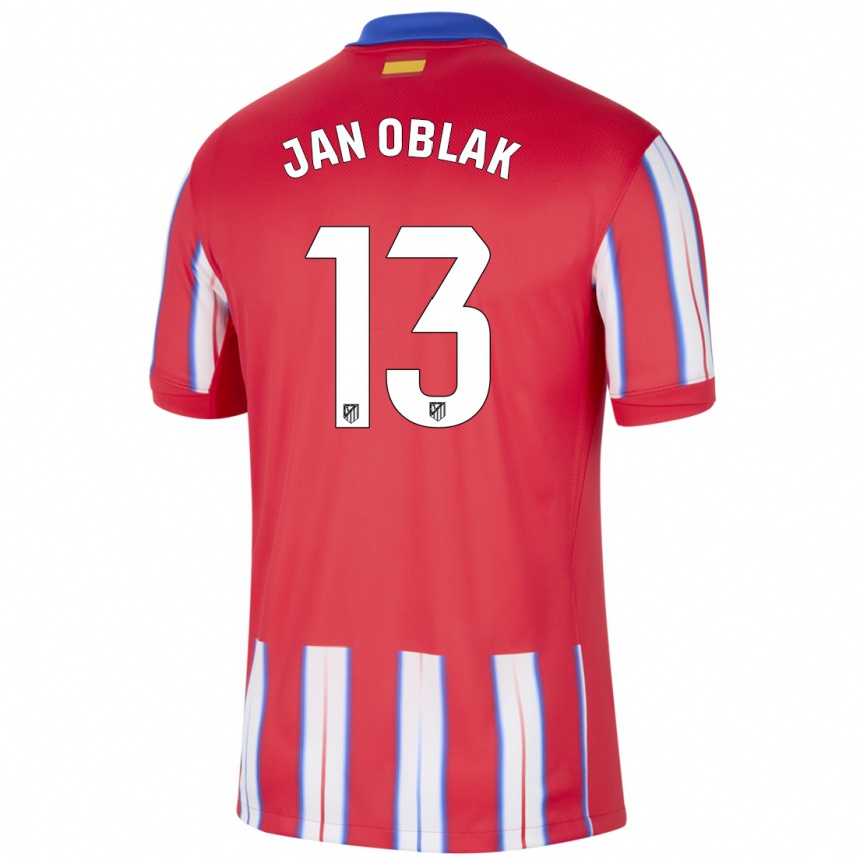 Hombre Fútbol Camiseta Jan Oblak #13 Rojo Blanco Azul 1ª Equipación 2024/25