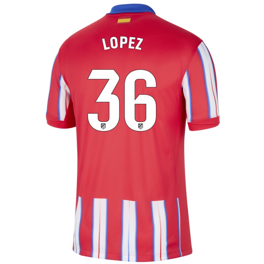 Hombre Fútbol Camiseta David Lopez #36 Rojo Blanco Azul 1ª Equipación 2024/25