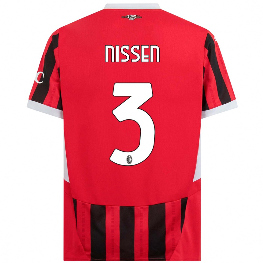 Hombre Fútbol Camiseta Fredrik Nissen #3 Rojo Negro 1ª Equipación 2024/25