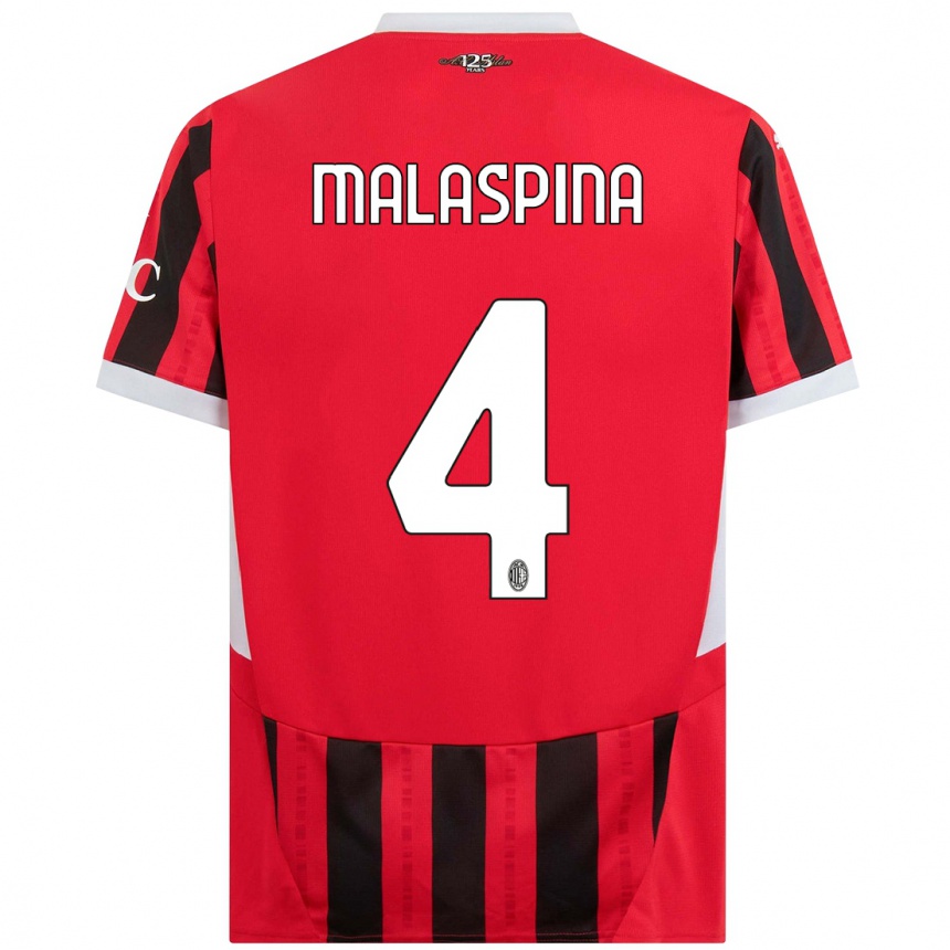 Hombre Fútbol Camiseta Mattia Malaspina #4 Rojo Negro 1ª Equipación 2024/25