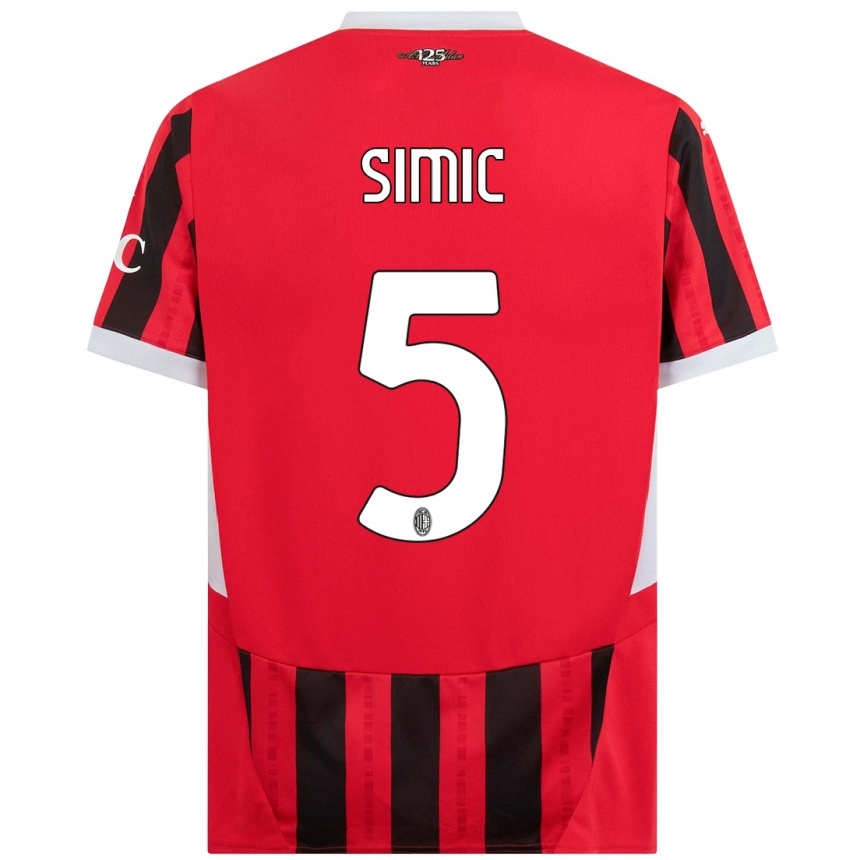 Hombre Fútbol Camiseta Jan-Carlo Simic #5 Rojo Negro 1ª Equipación 2024/25