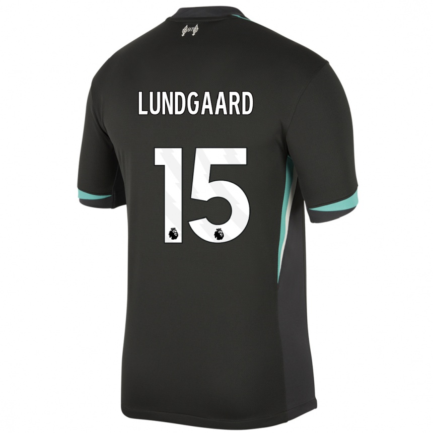 Hombre Fútbol Camiseta Sofie Lundgaard #15 Negro Antracita Blanco 2ª Equipación 2024/25