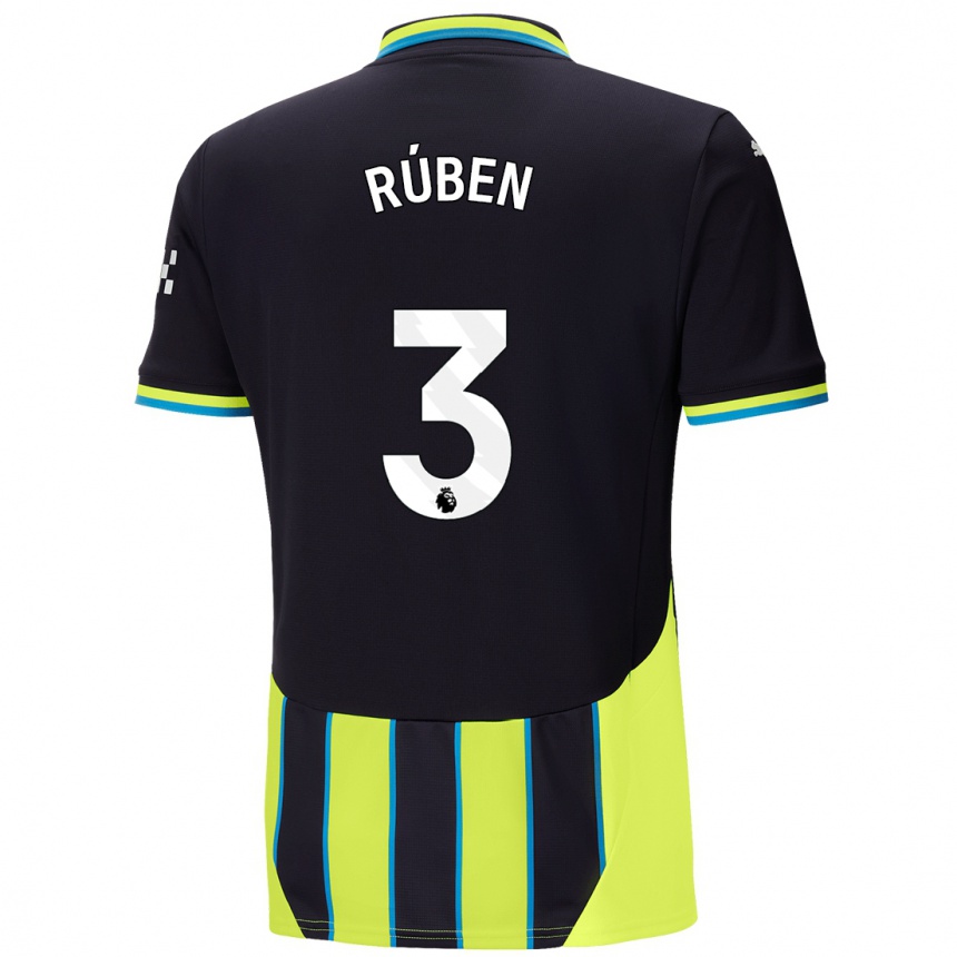 Hombre Fútbol Camiseta Ruben Dias #3 Azul Amarillo 2ª Equipación 2024/25