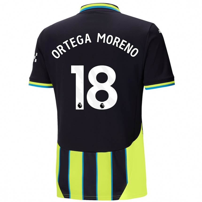 Hombre Fútbol Camiseta Stefan Ortega Moreno #18 Azul Amarillo 2ª Equipación 2024/25