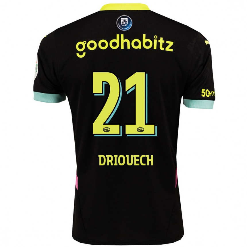 Hombre Fútbol Camiseta Couhaib Driouech #21 Negro Amarillo 2ª Equipación 2024/25