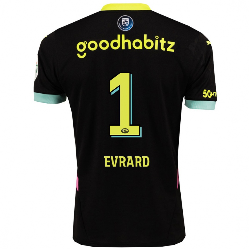 Hombre Fútbol Camiseta Nicky Evrard #1 Negro Amarillo 2ª Equipación 2024/25