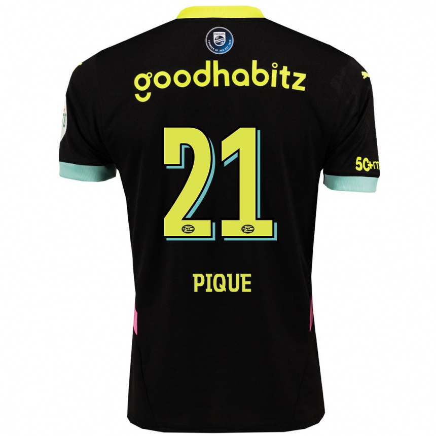 Hombre Fútbol Camiseta Naomi Piqué #21 Negro Amarillo 2ª Equipación 2024/25