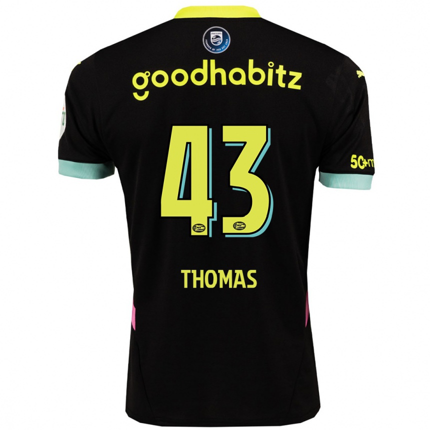 Hombre Fútbol Camiseta Kealyn Thomas #43 Negro Amarillo 2ª Equipación 2024/25