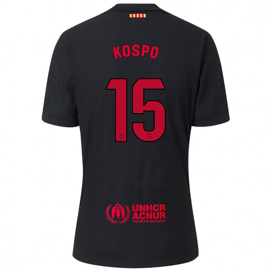 Hombre Fútbol Camiseta Eman Kospo #15 Negro Rojo 2ª Equipación 2024/25