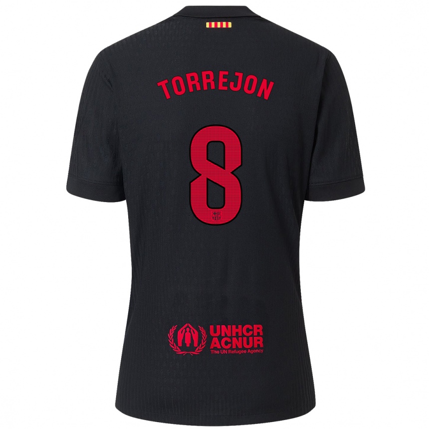 Hombre Fútbol Camiseta Marta Torrejón #8 Negro Rojo 2ª Equipación 2024/25