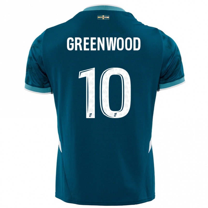 Hombre Fútbol Camiseta Mason Greenwood #10 Azul Turquesa 2ª Equipación 2024/25