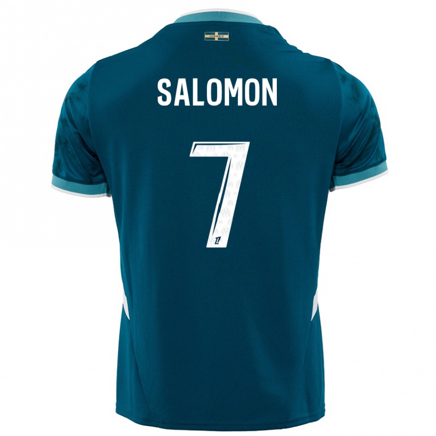 Hombre Fútbol Camiseta Maëva Salomon #7 Azul Turquesa 2ª Equipación 2024/25