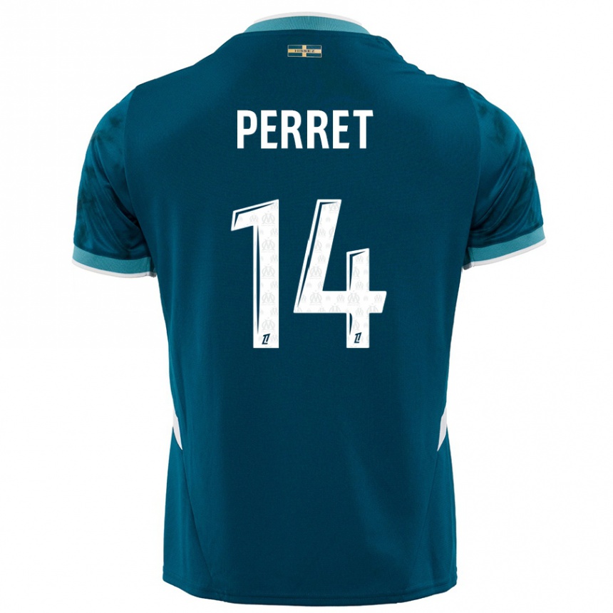 Hombre Fútbol Camiseta Jenny Perret #14 Azul Turquesa 2ª Equipación 2024/25