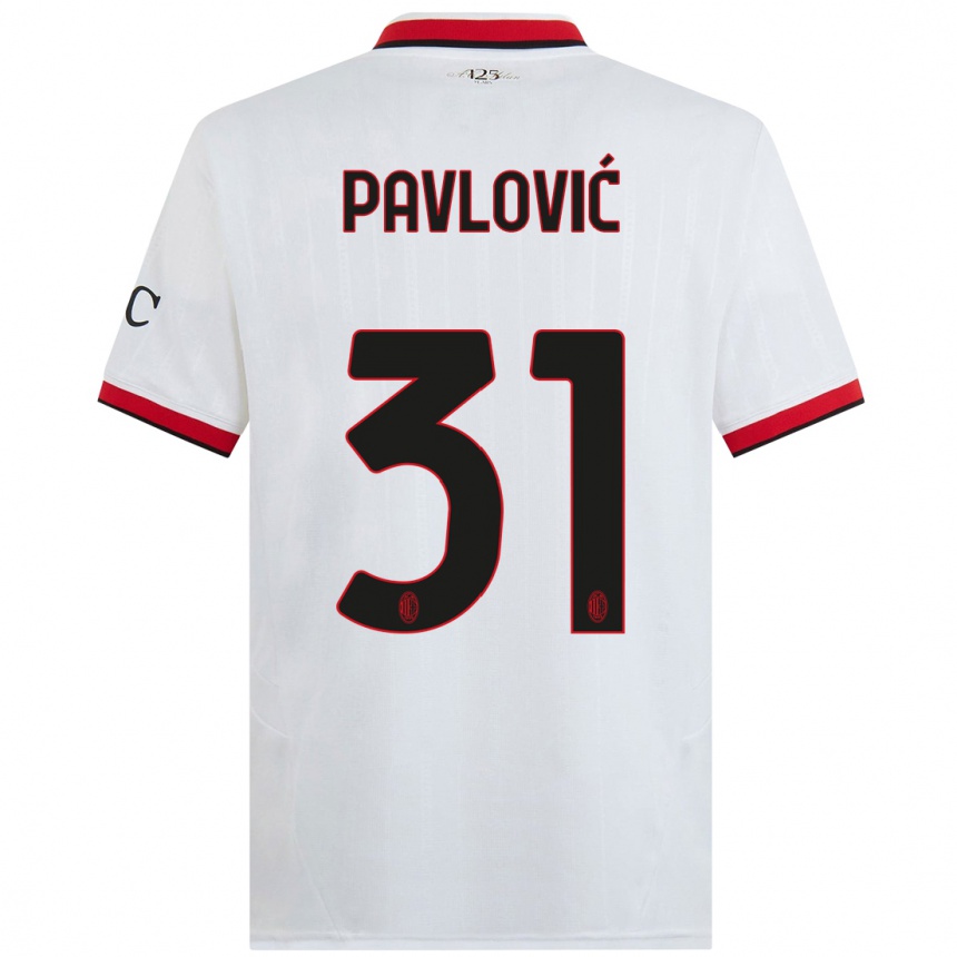 Hombre Fútbol Camiseta Strahinja Pavlović #31 Blanco Negro Rojo 2ª Equipación 2024/25