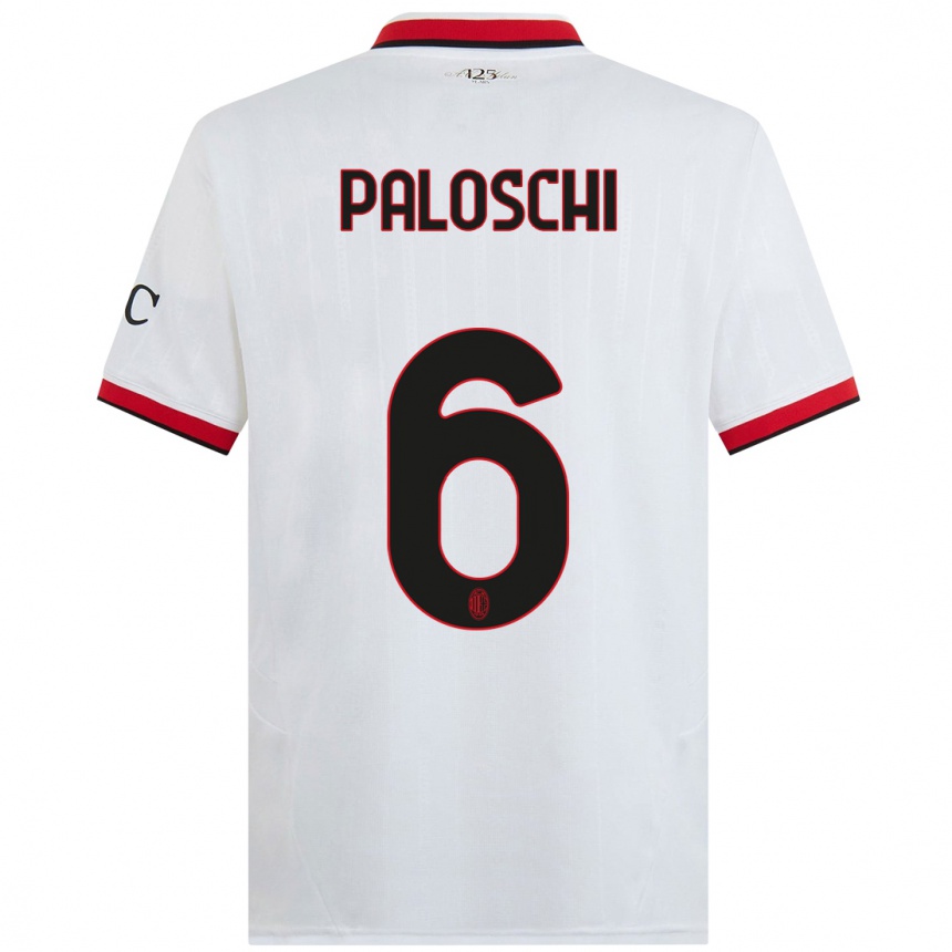 Hombre Fútbol Camiseta Dorian Paloschi #6 Blanco Negro Rojo 2ª Equipación 2024/25