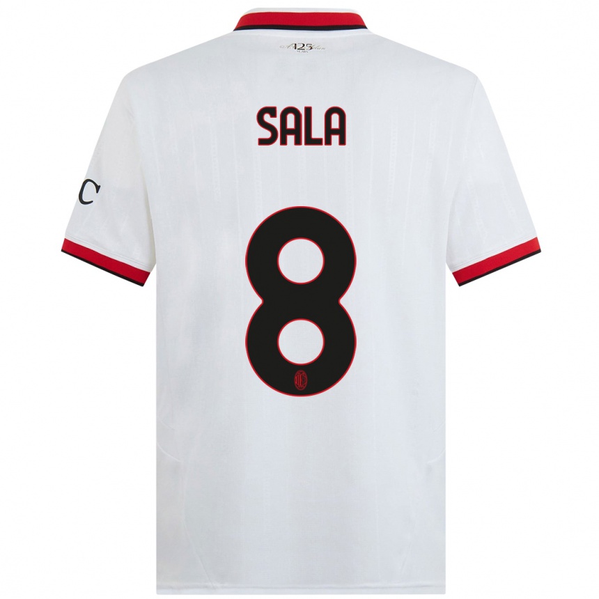 Hombre Fútbol Camiseta Emanuele Sala #8 Blanco Negro Rojo 2ª Equipación 2024/25