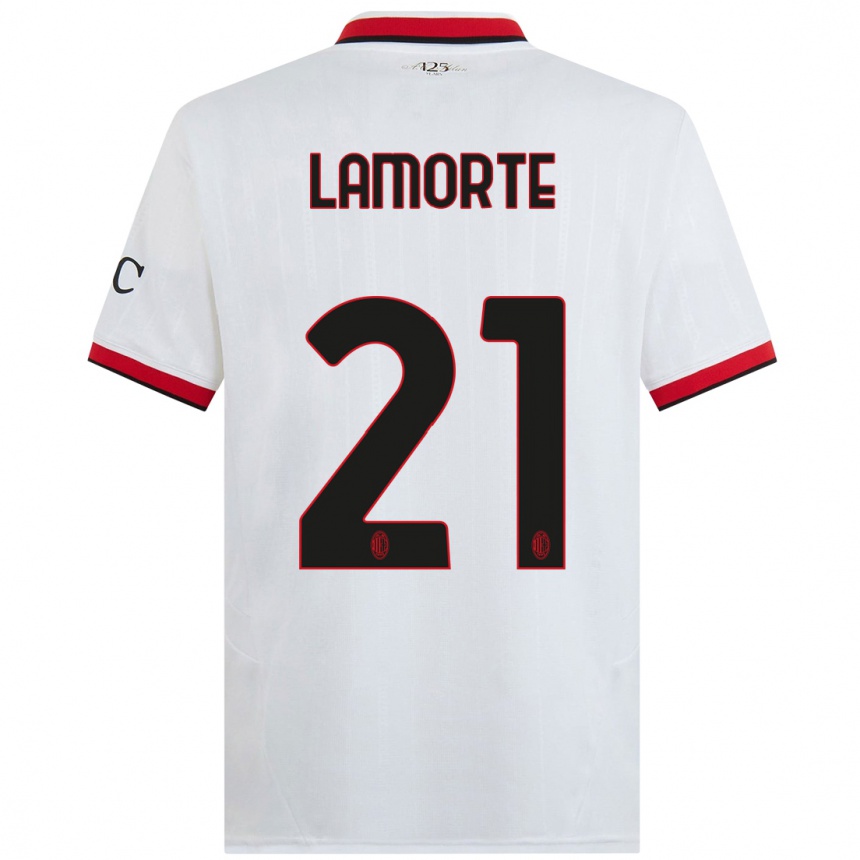 Hombre Fútbol Camiseta Alessandro Lamorte #21 Blanco Negro Rojo 2ª Equipación 2024/25