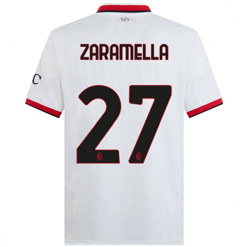 Hombre Fútbol Camiseta Mattia Zaramella #27 Blanco Negro Rojo 2ª Equipación 2024/25