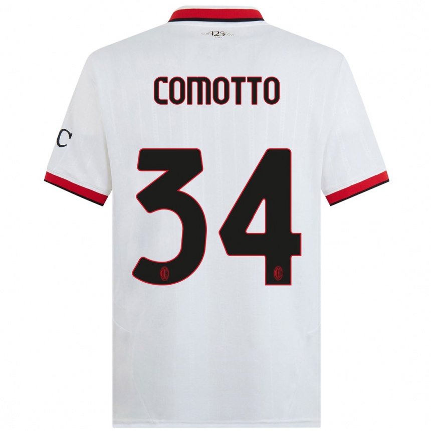 Hombre Fútbol Camiseta Christian Comotto #34 Blanco Negro Rojo 2ª Equipación 2024/25