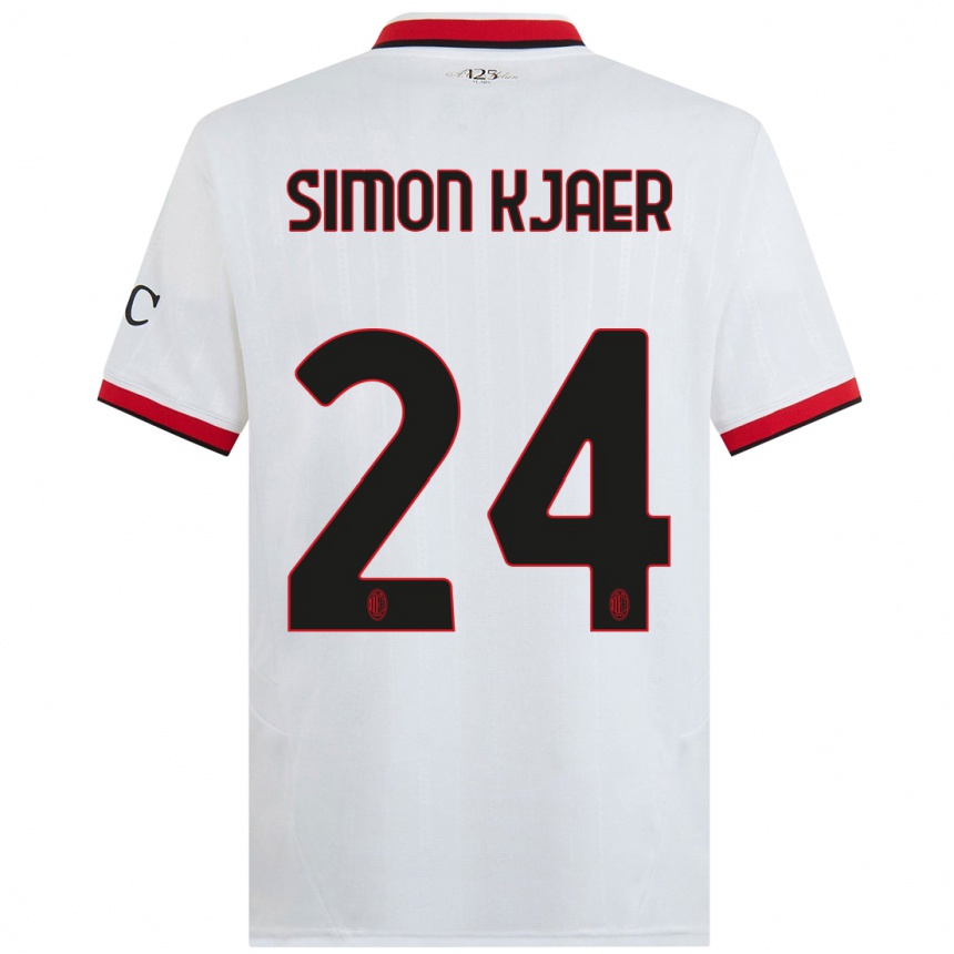 Hombre Fútbol Camiseta Simon Kjaer #24 Blanco Negro Rojo 2ª Equipación 2024/25