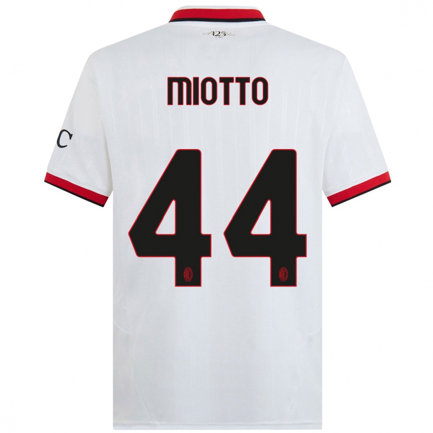 Hombre Fútbol Camiseta Giorgia Miotto #44 Blanco Negro Rojo 2ª Equipación 2024/25