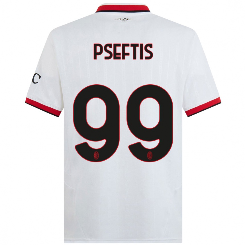 Hombre Fútbol Camiseta Fotios Pseftis #99 Blanco Negro Rojo 2ª Equipación 2024/25