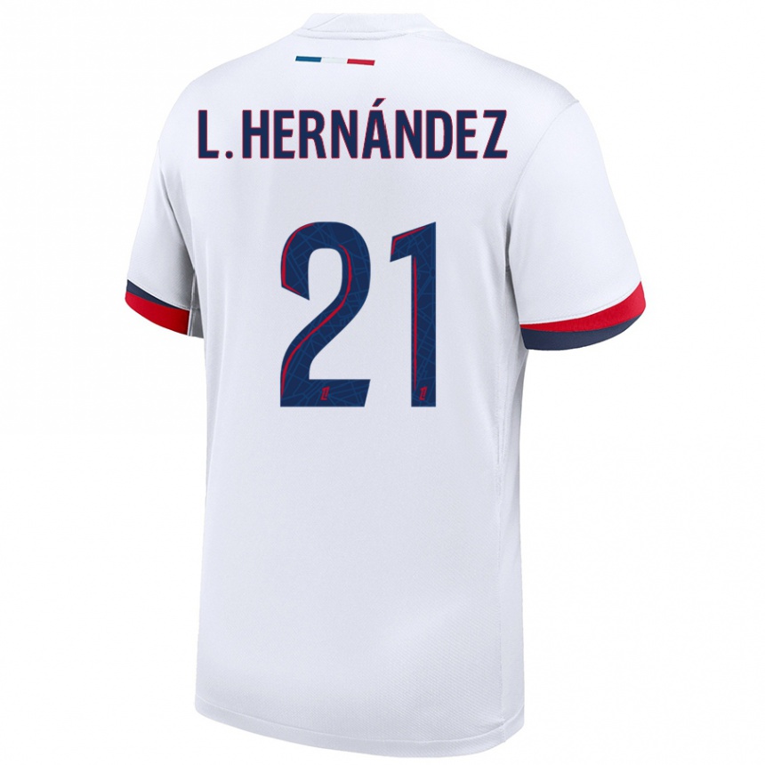 Hombre Fútbol Camiseta Lucas Hernández #21 Blanco Azul Rojo 2ª Equipación 2024/25