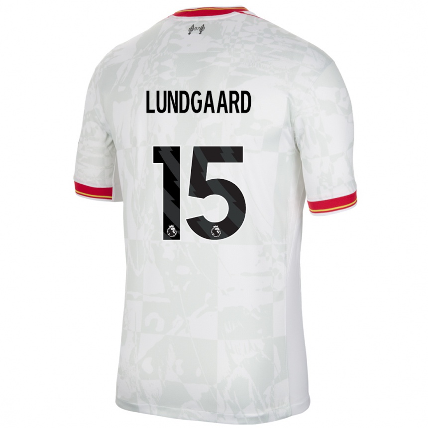 Hombre Fútbol Camiseta Sofie Lundgaard #15 Blanco Rojo Negro Equipación Tercera 2024/25