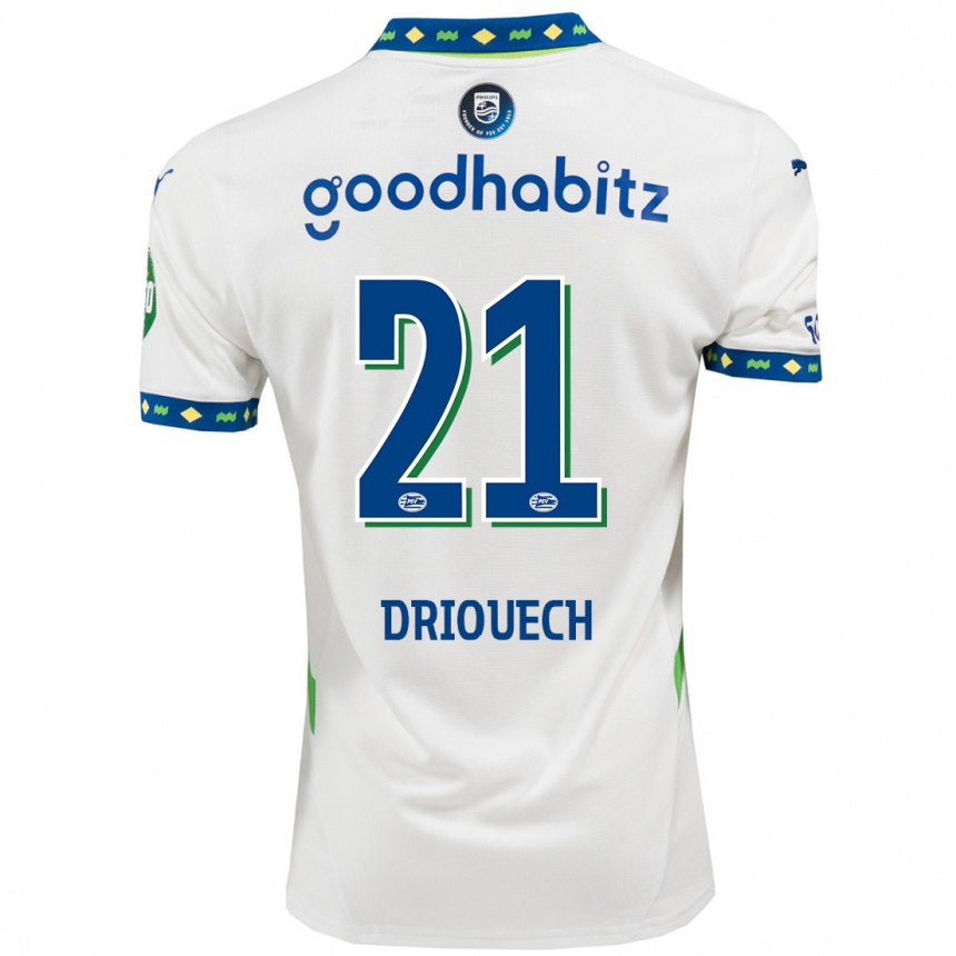 Hombre Fútbol Camiseta Couhaib Driouech #21 Blanco Azul Oscuro Equipación Tercera 2024/25