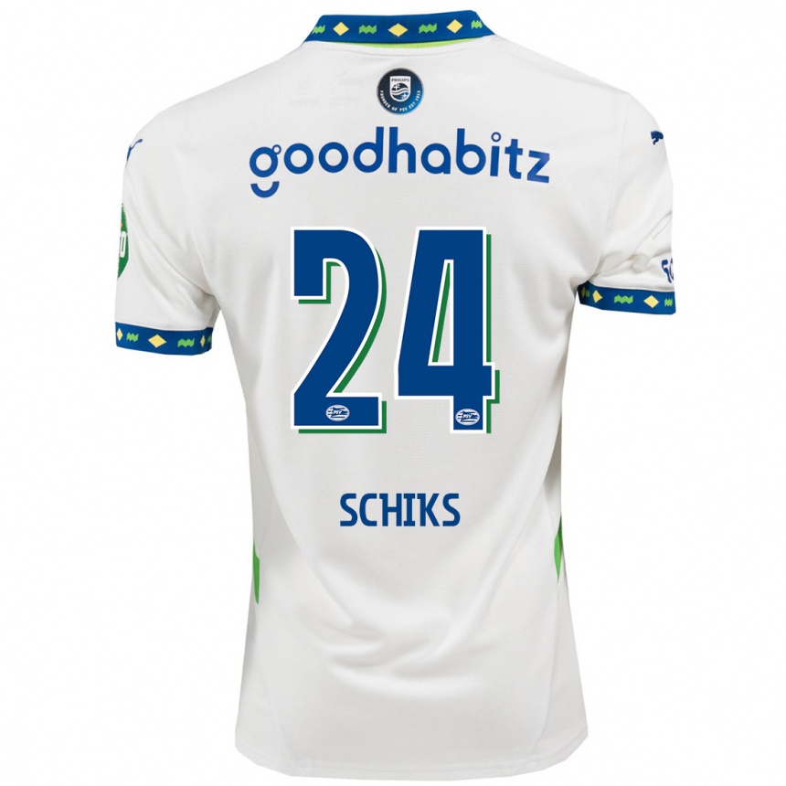 Hombre Fútbol Camiseta Niek Schiks #24 Blanco Azul Oscuro Equipación Tercera 2024/25