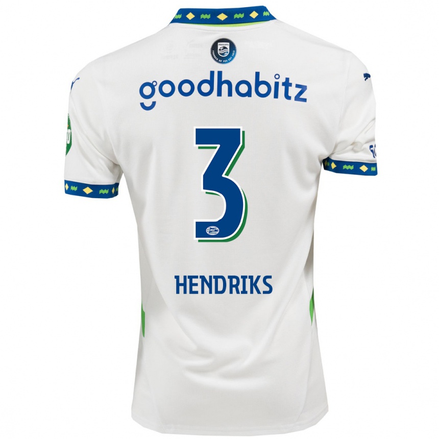 Hombre Fútbol Camiseta Gwyneth Hendriks #3 Blanco Azul Oscuro Equipación Tercera 2024/25