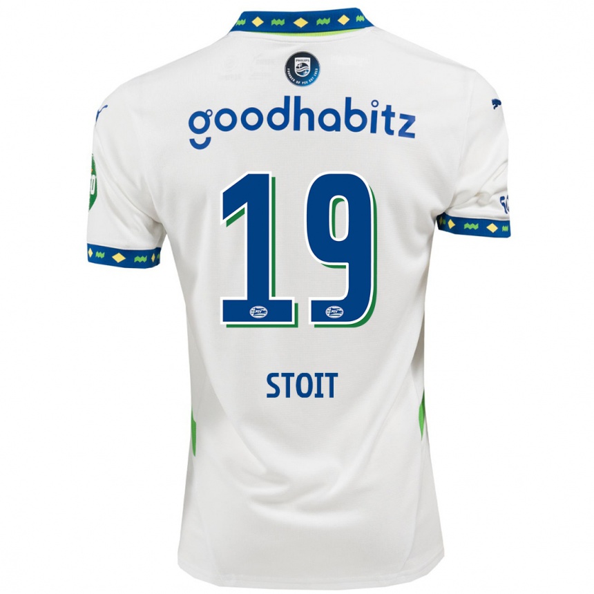 Hombre Fútbol Camiseta Fleur Stoit #19 Blanco Azul Oscuro Equipación Tercera 2024/25