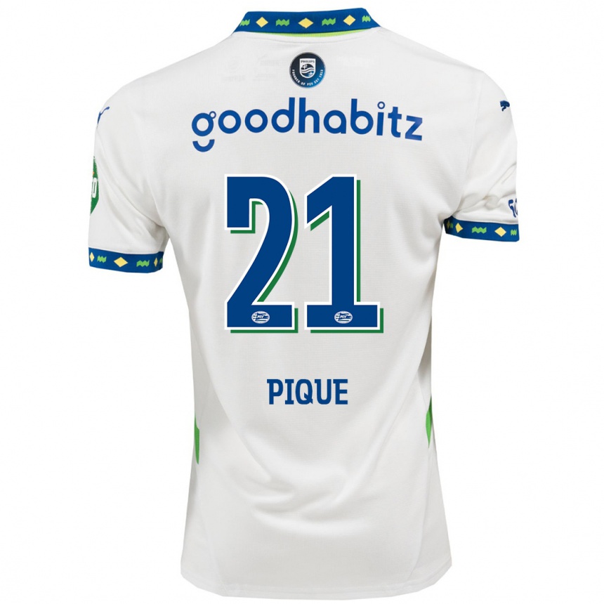 Hombre Fútbol Camiseta Naomi Piqué #21 Blanco Azul Oscuro Equipación Tercera 2024/25