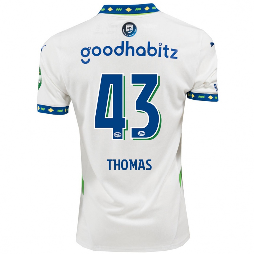 Hombre Fútbol Camiseta Kealyn Thomas #43 Blanco Azul Oscuro Equipación Tercera 2024/25