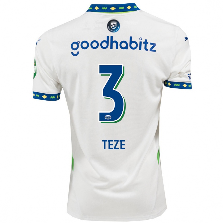 Hombre Fútbol Camiseta Jordan Teze #3 Blanco Azul Oscuro Equipación Tercera 2024/25