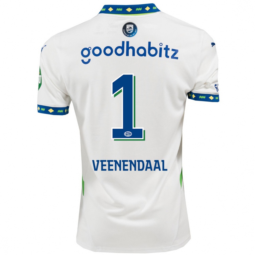 Hombre Fútbol Camiseta Sari Van Veenendaal #1 Blanco Azul Oscuro Equipación Tercera 2024/25