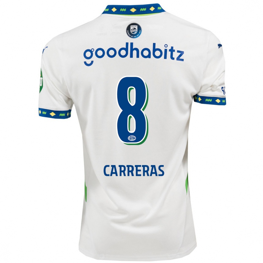 Hombre Fútbol Camiseta Georgina Carreras #8 Blanco Azul Oscuro Equipación Tercera 2024/25