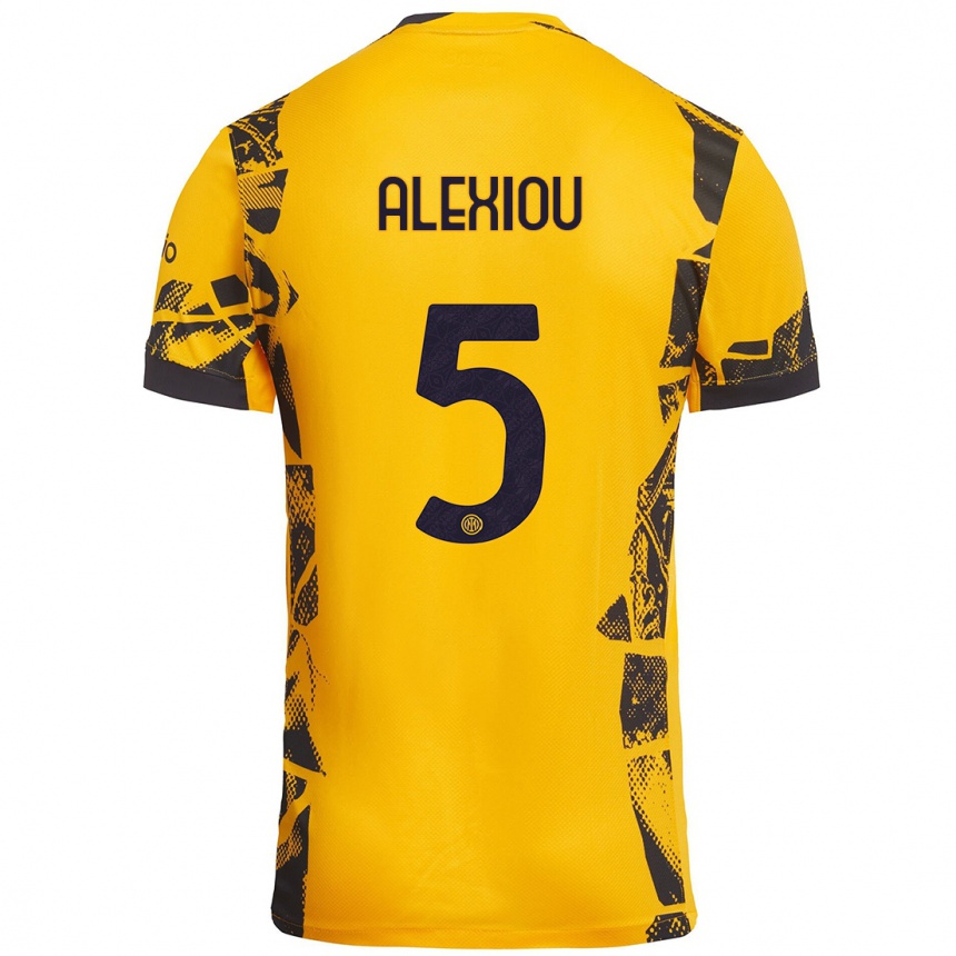 Hombre Fútbol Camiseta Christos Alexiou #5 Dorado Negro Equipación Tercera 2024/25