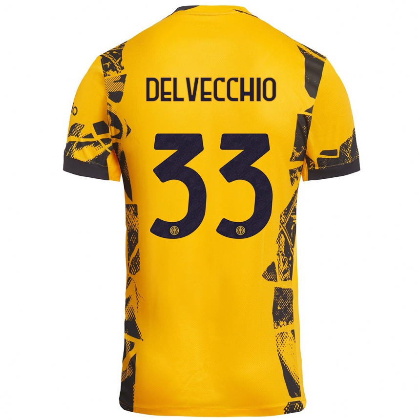 Hombre Fútbol Camiseta Gabriele Delvecchio #33 Dorado Negro Equipación Tercera 2024/25