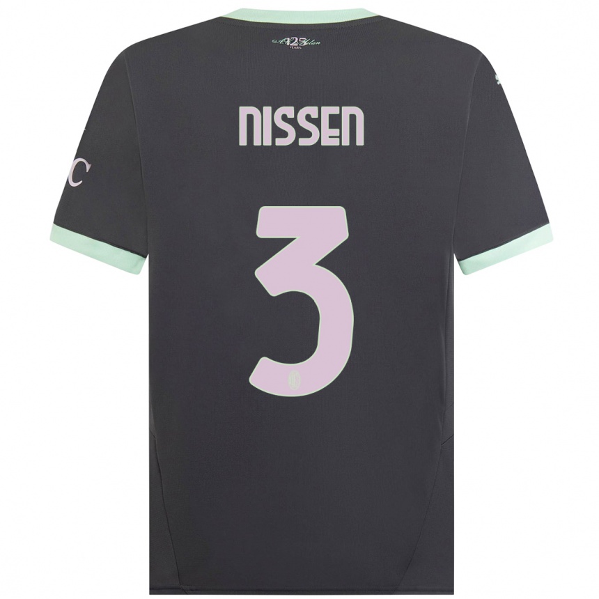 Hombre Fútbol Camiseta Fredrik Nissen #3 Gris Equipación Tercera 2024/25