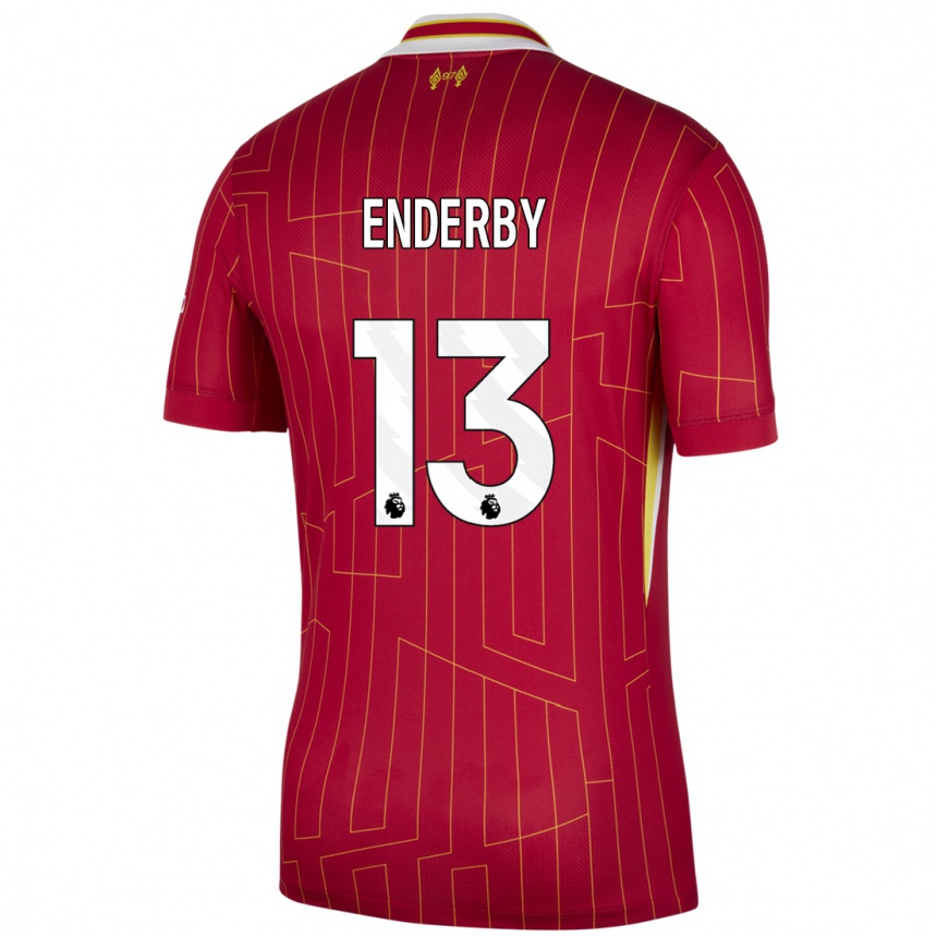 Mujer Fútbol Camiseta Mia Enderby #13 Rojo Amarillo Blanco 1ª Equipación 2024/25