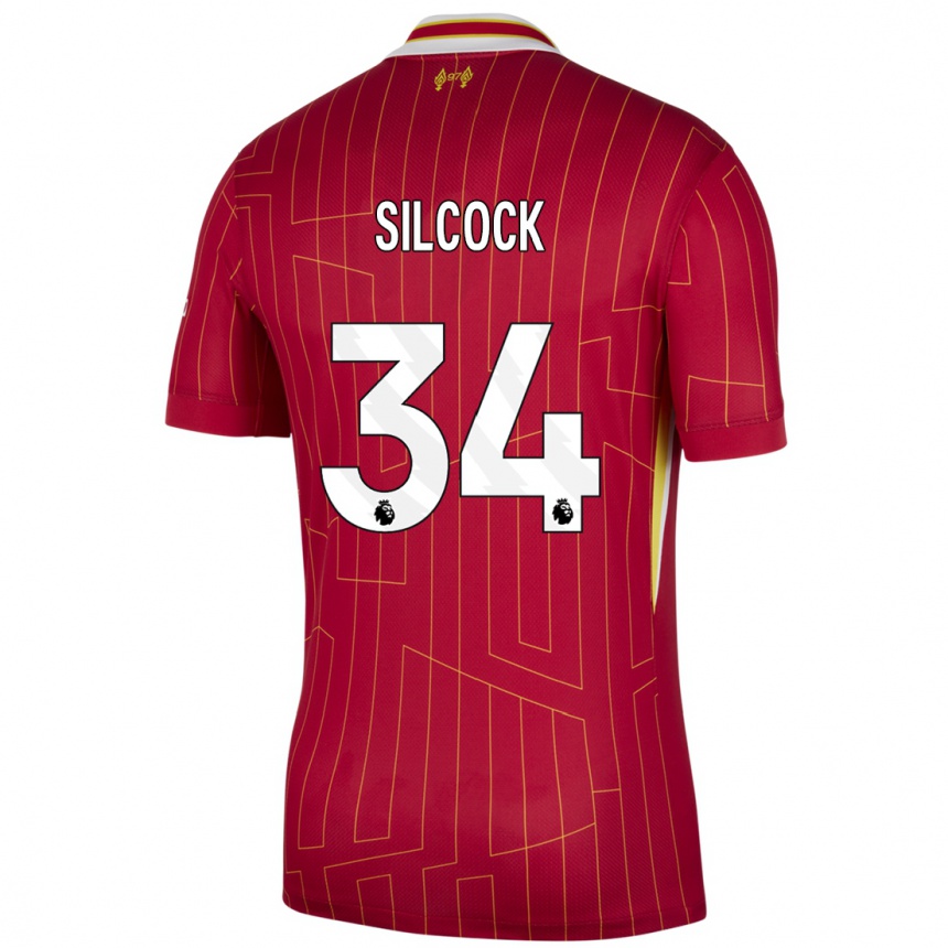 Mujer Fútbol Camiseta Hannah Silcock #34 Rojo Amarillo Blanco 1ª Equipación 2024/25